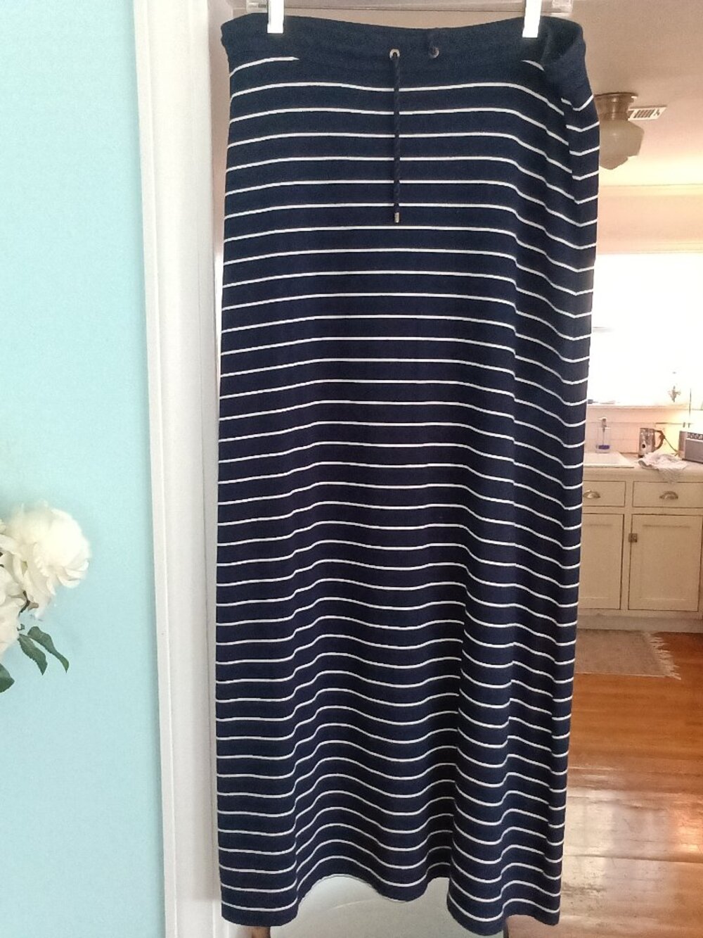 Ralph Lauren Cotton Knit Maxi Shirt Blue w White Stripe M